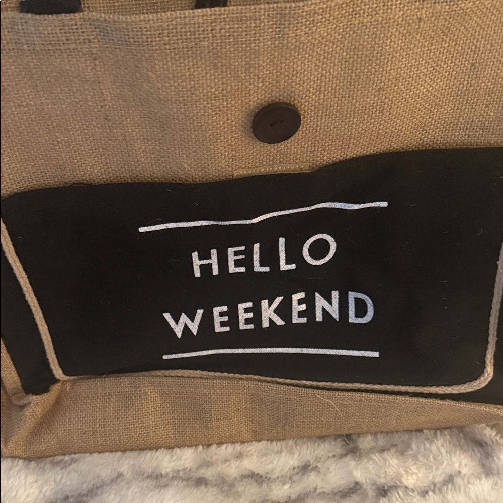 Hello Weekend Jute Tote Bag